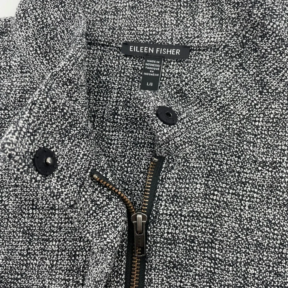 Eileen Fisher Textured Organic Cotton Tweed Stand Collar Zip Jacket Size Large - Picture 4 of 10